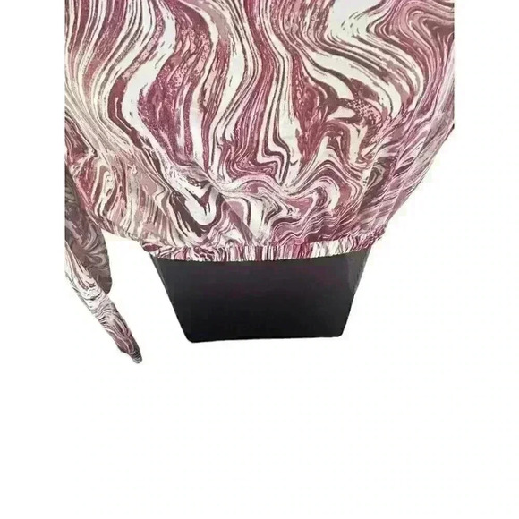 Womens Red White Marble Design Crop Top‎ Balloon Sleeve Size Medium M Midriff - Picture 6 of 13